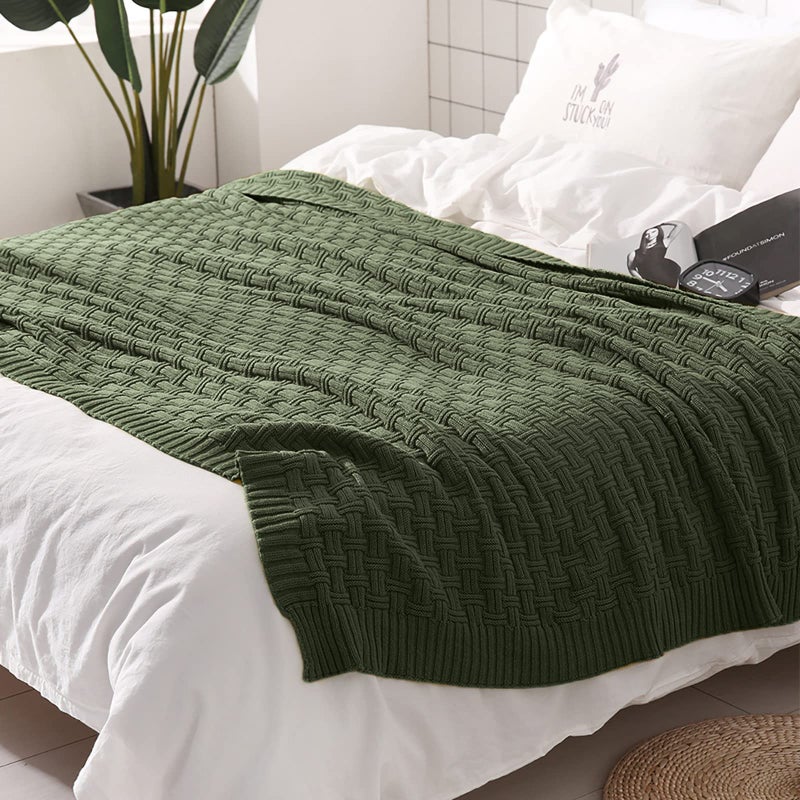 TREELY 100% Cotton Knitted Throw Blanket Couch Cover Blanket(60 x 80 Inches, Green Forest) - Image 4